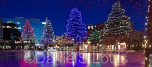 The ice skating rink in front of City Hall, Moncton and the Blue Cross Bldg.