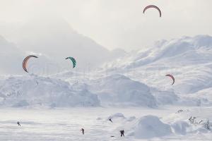 Kite skiing in the White Pass between Whitehorse, Yukon and Skagway, Alaska.